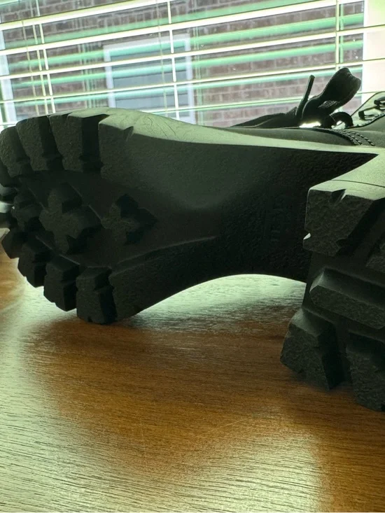 Prada Re-nylon Brixxen leather booties Black Lace-Up Chunky Lug Heel Boots sz36 - Picture 12 of 17